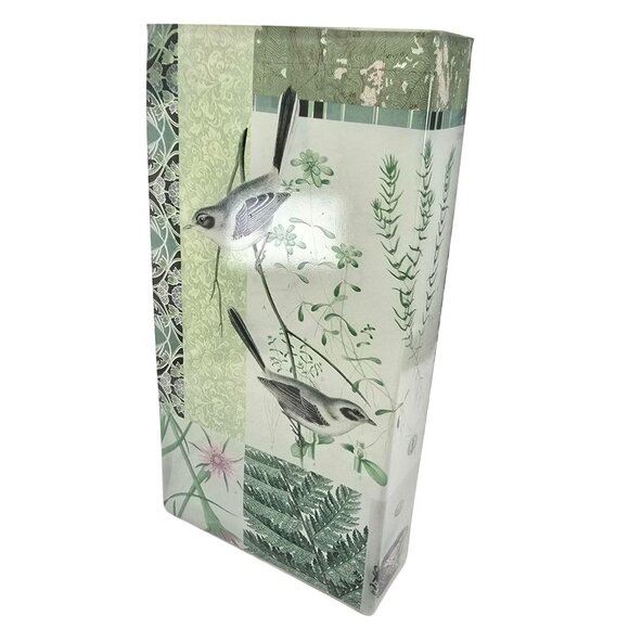 Green Glass Vase Botanical & Bird-Themed Rectangular Box Shape JE352 - Picture 5 of 10
